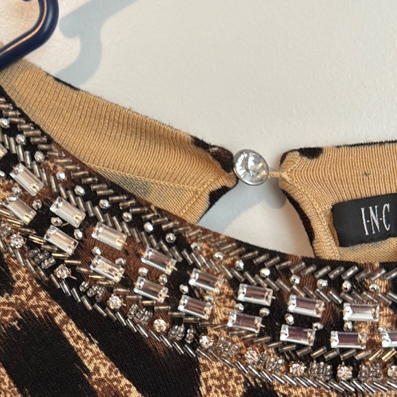 INC International Concepts Leopard Print Blouse with Embellished Neckline - Picture 5 of 7